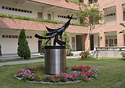 A statue by Yuyu Yang in courtyard of Health sci. Building