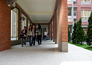A corridor besides courtyard of Health Sci. Building