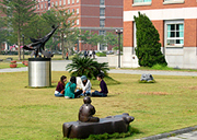 Statues in front of Humanities and Management Building