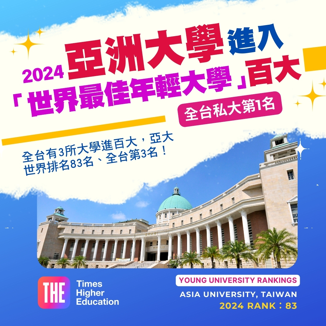 In the "Young University Rankings 2024", Asia university stands at 83rd globally, marking their second consecutive year within the top 100 and claiming the top position among all private universities in Taiwan
